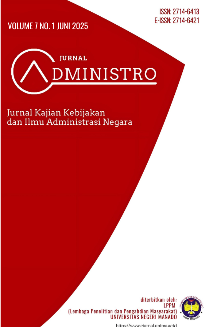 					View Vol. 7 No. 1 (2025): Jurnal Administro: Jurnal Kajian Kebijakan dan Ilmu Administrasi Negara
				