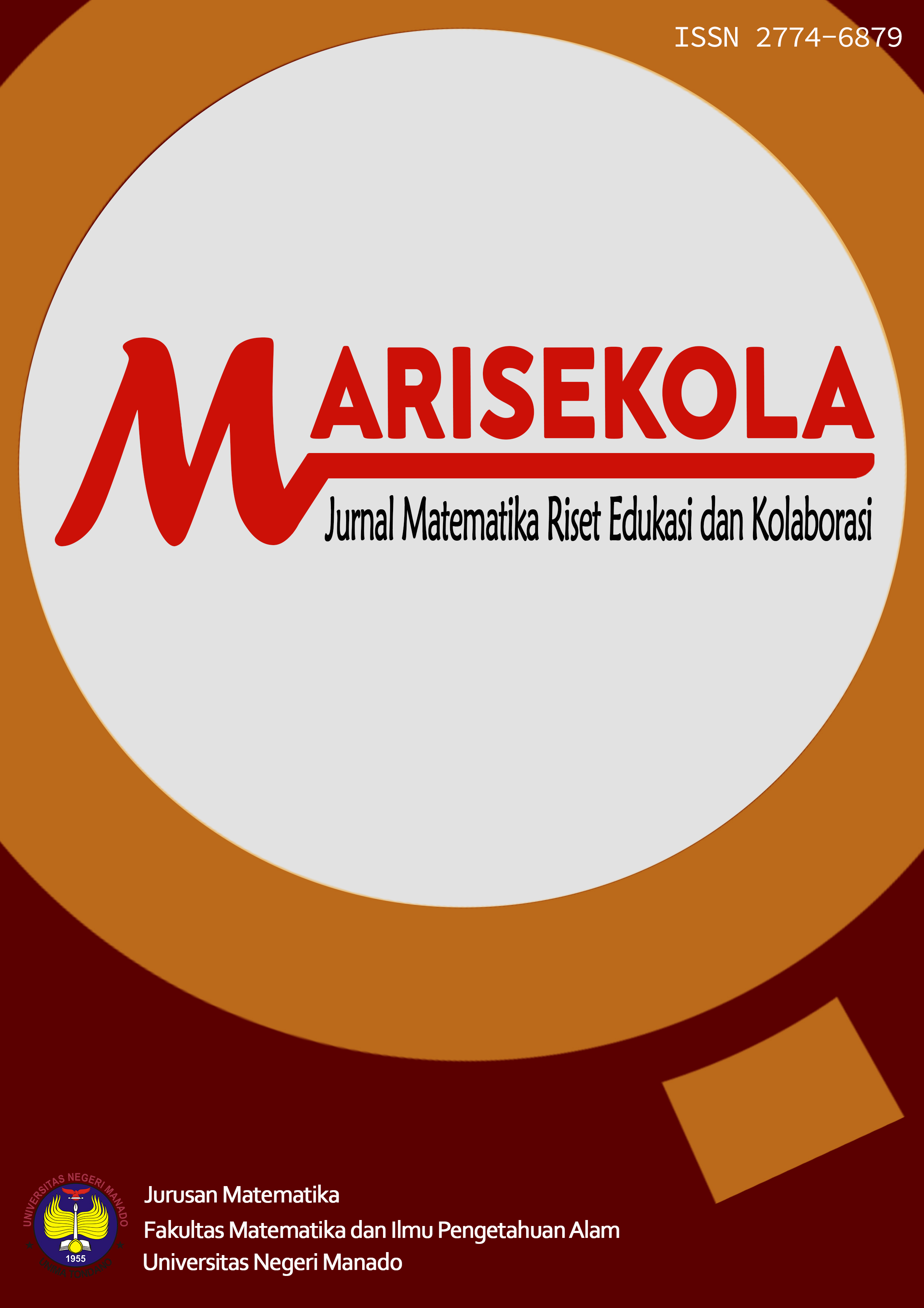 MARISEKOLA: Jurnal Matematika Riset Edukasi dan Kolaborasi (ISSN 2774-6879) merupakan publikasi ilmiah yang menyajikan artikel dari hasil riset/penelitian di bidang pendidikan matematika maupun penelitian kolaborasi terkait pendidikan matematika. Jurnal diterbitkan oleh Jurusan Matematika FMIPA Universitas Negeri Manado dan terbit dua kali dalam setahun, yaitu bulan April dan Oktober.