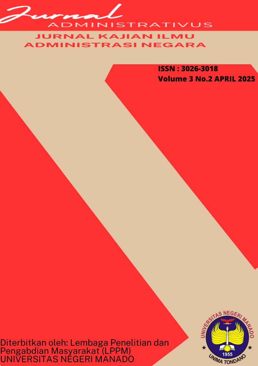 					View Vol. 3 No. 2 (2025): Jurnal Administrativus Vol 3 No 2, E-ISSN 3026-3018 © Tahun IAN FISH UNIMA. All right reserved ISSN
				